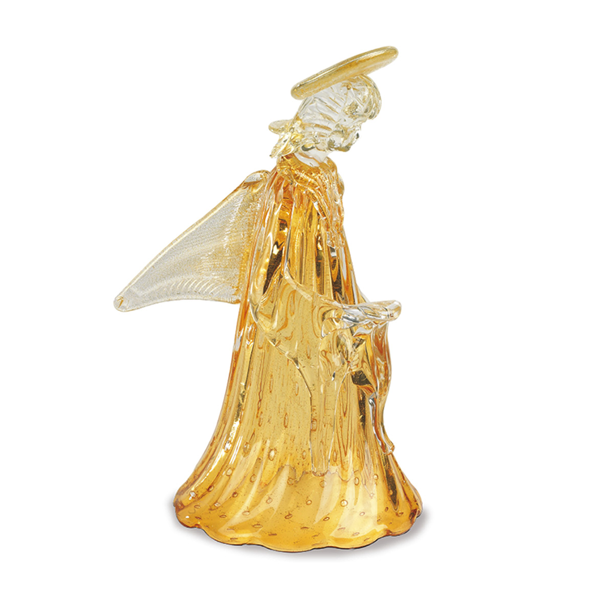 Angelo piccolo in vetro di murano ambra e oro H.21cm