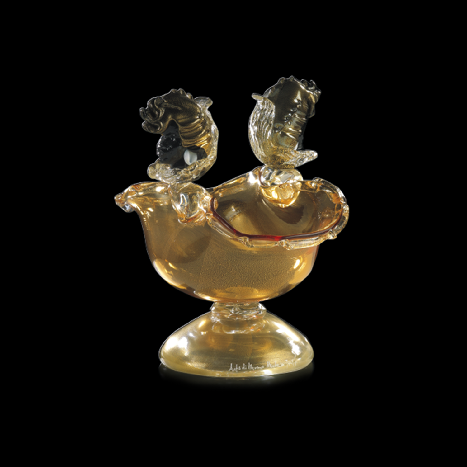 Coppa Moro grande in vetro di murano ambra e oro H.26cm – L.26cm