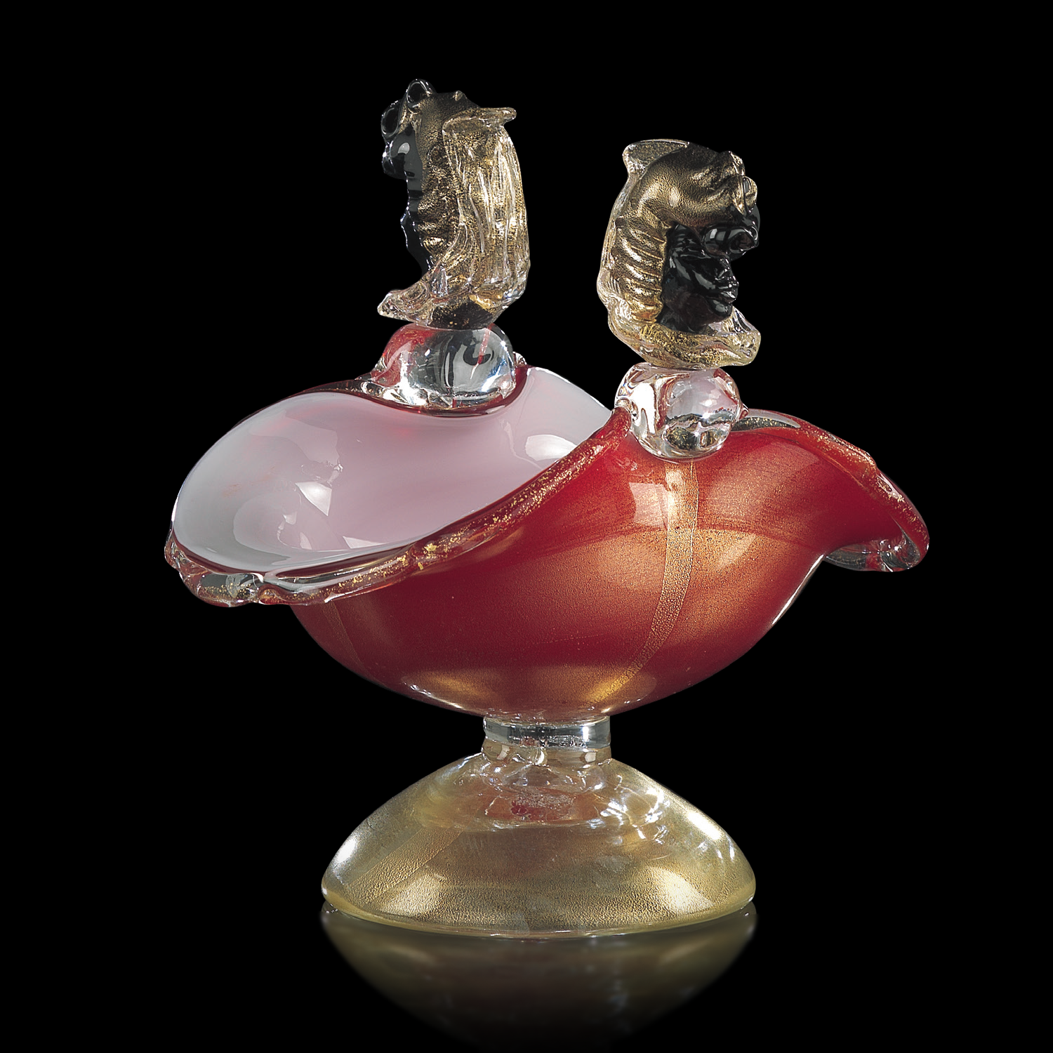 Coppa Moro piccola in vetro di murano rosso e oro H.14cm -L.14cm