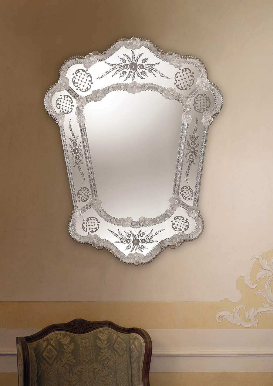 Specchio Isola di Santa Cristina in vetro di murano lavorazione classica Veneziana