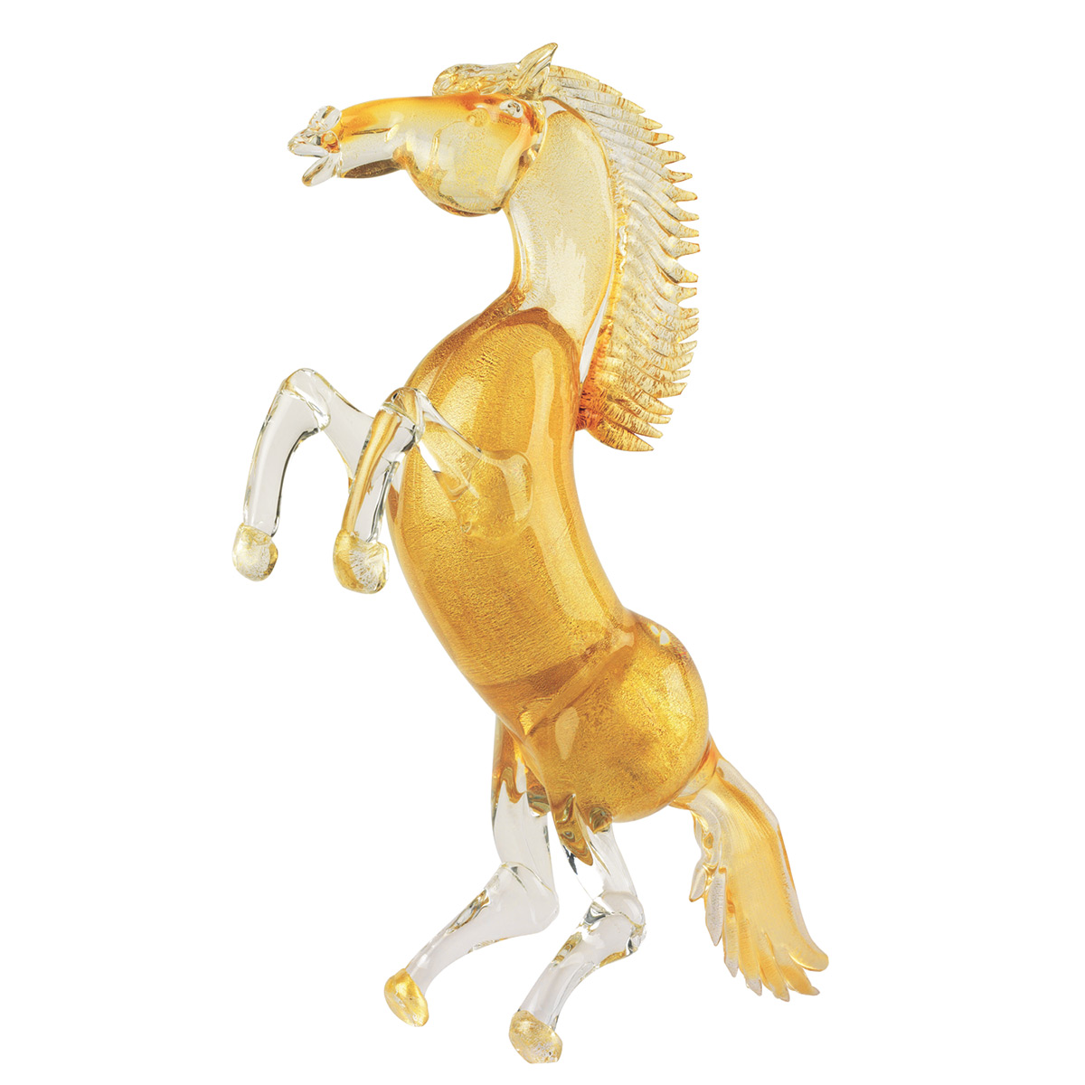 Cavallo piccolo in vetro di murano ambra e oro H.23cm