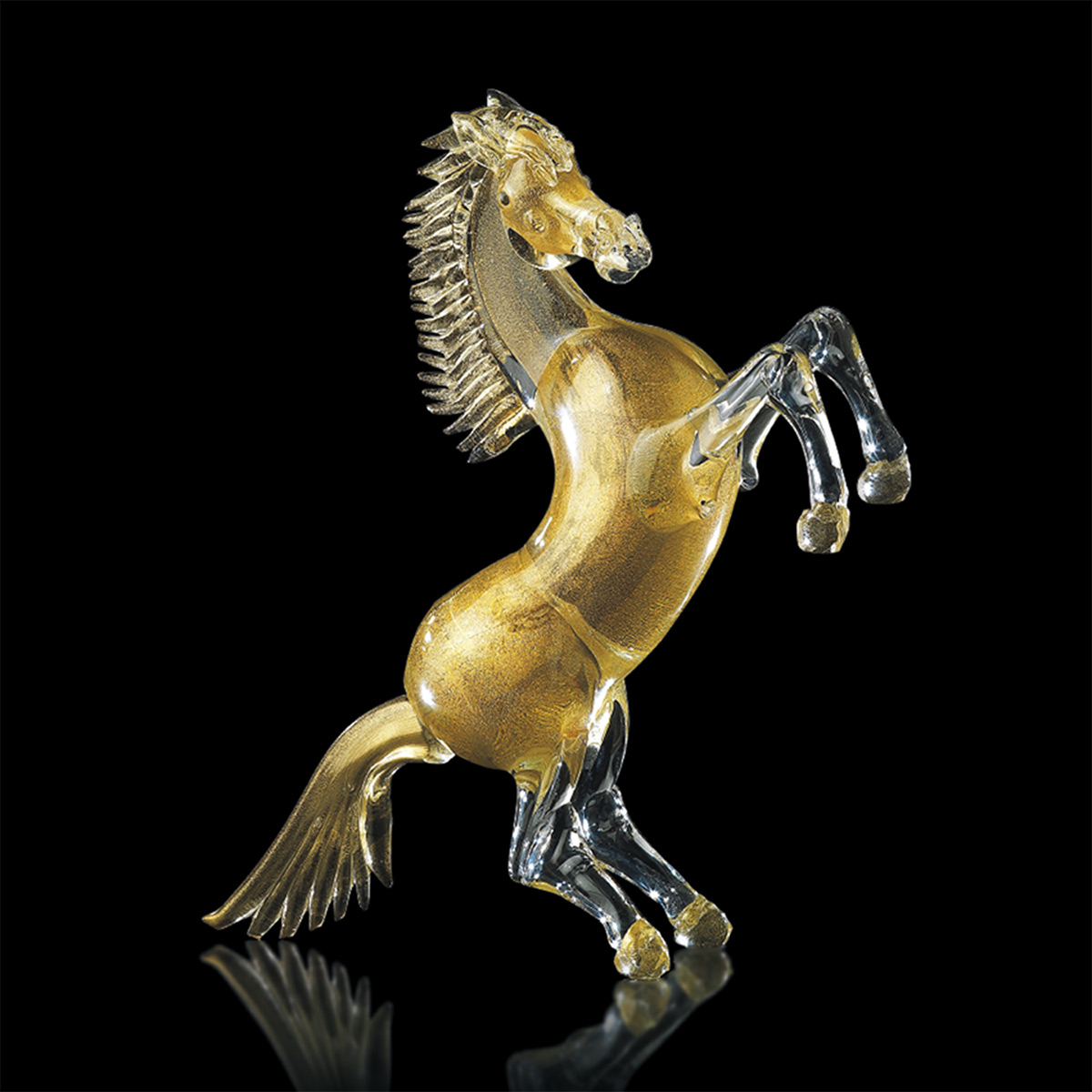 Cavallo Veneziano piccolo tutto oro in posizione rampante cristallo e oro H.23cm