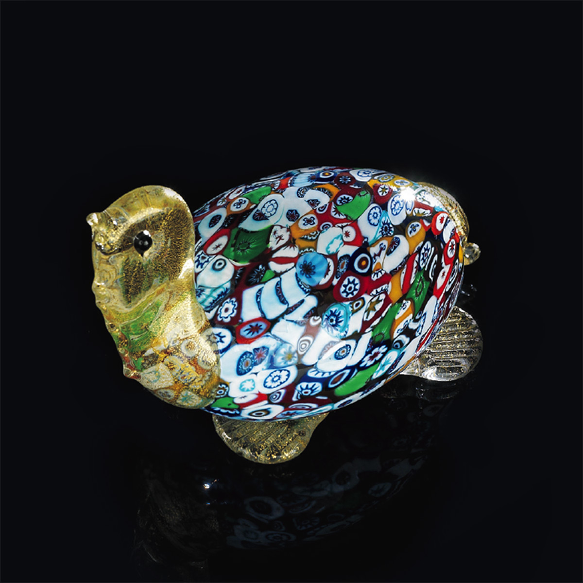 Tartaruga piccola in vetro di murano murrine e oro H.8cm