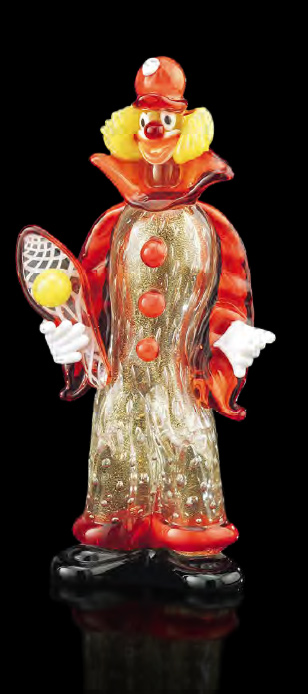 Clown tennista in vetro di murano tutto oro H.26cm