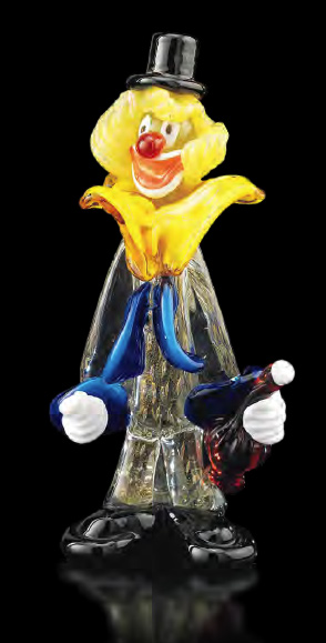 Clown con bottiglia in vetro di murano tutto oro H.20cm