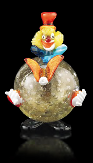 Clown tondo con coccarda in vetro di murano tutto oro H.21cm