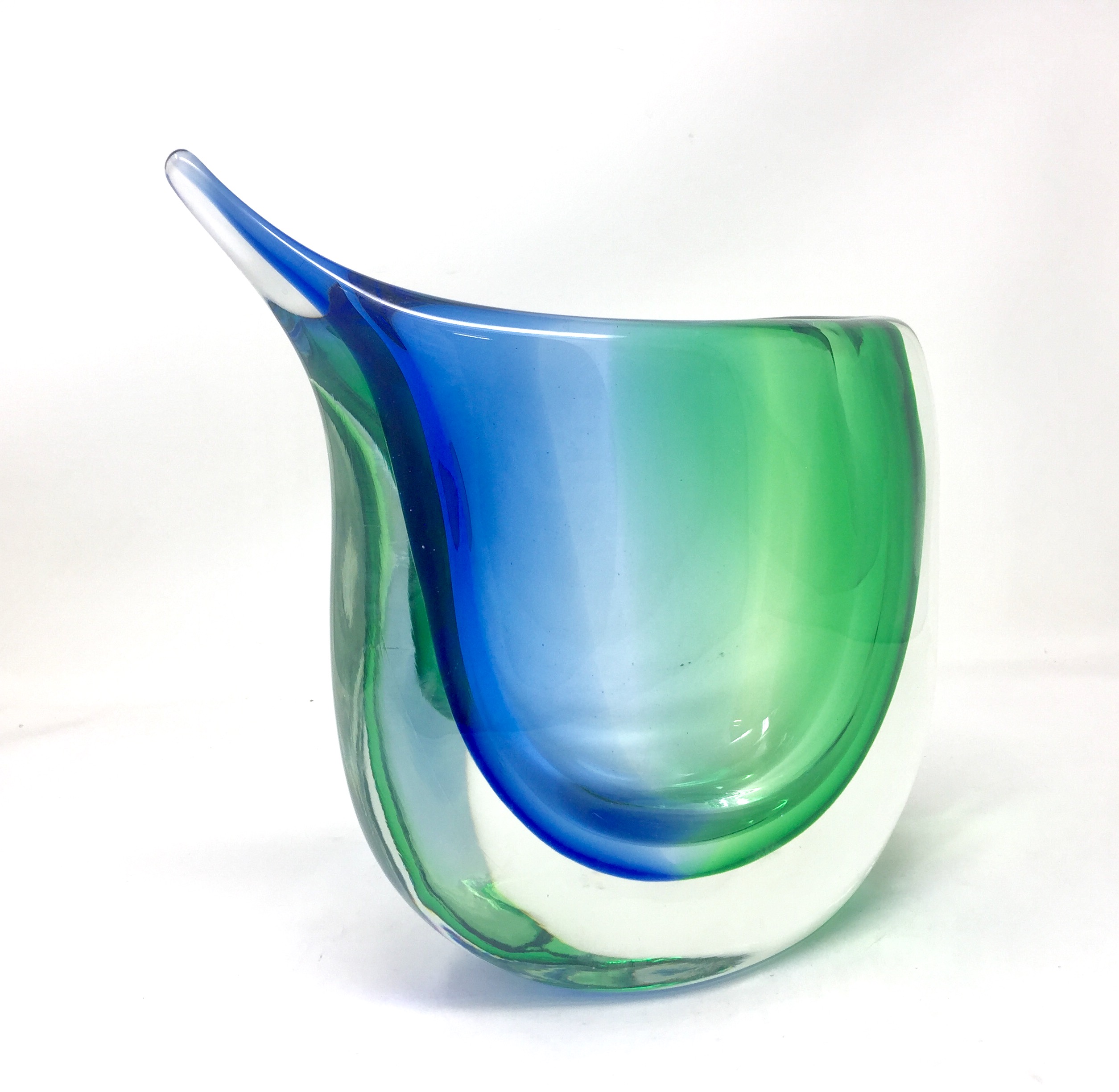 Vaso sommerso in vetro di murano blu e verde H.24cm L.20cm