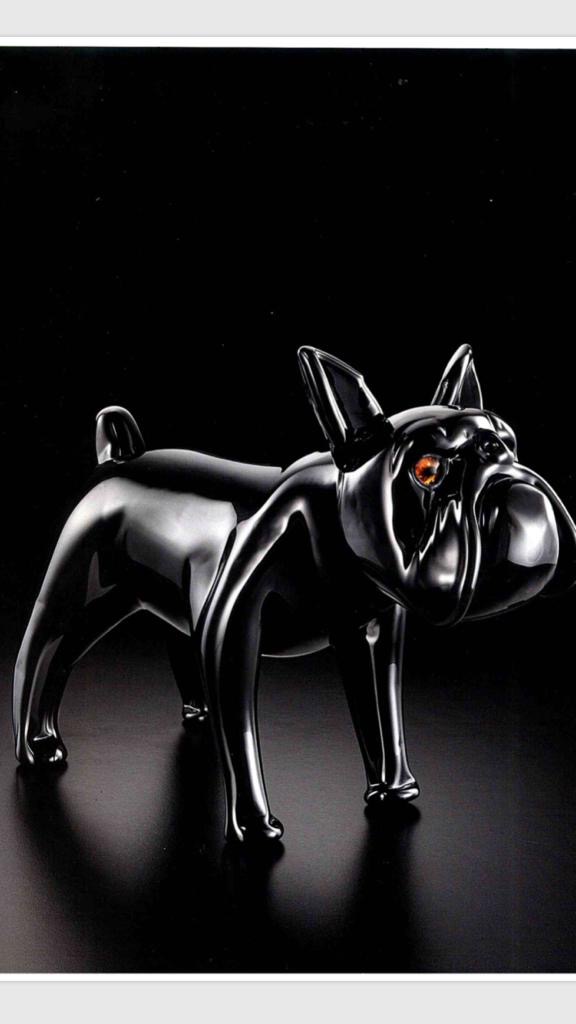 Scultura Bulldog nero piccolo in vetro di murano L.26cm